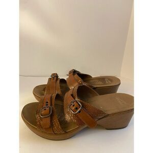Dansko sandals size 42 brown animal print 2strap 2.5” heel
